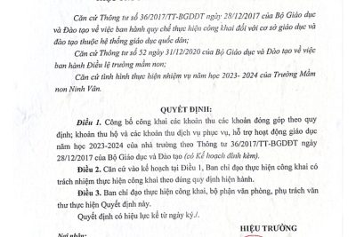 Công khai quyết định và các khoản thu – chi năm học 2023 -2024
