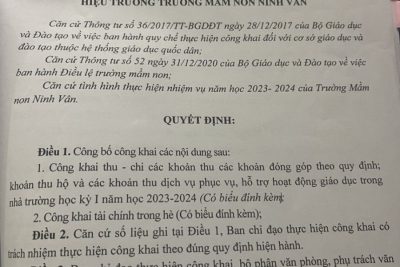 Quyết định và công khai các biểu học kỳ I năm học 2023-2024 theo thông tư 36/2017/TT-BGDĐT