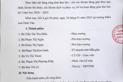 Công khai “Quyết toán việc thực hiện kế hoạch thu chi; các khoản đóng góp theo quy định; khoản thu khác; các khoản dịch vụ phục vụ; hỗ trợ hoạt động giáo dục học kỳ I năm học 2024 – 2025”