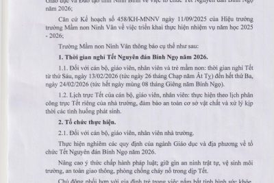 Lịch nghỉ Tết và trực Tết nguyên đán Bính Ngọ Năm 2026 của trường MN Ninh Vân