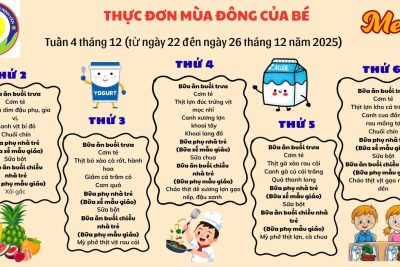 Thực đơn 4 tuần tháng 12 năm 2025 của trường Mầm non Ninh Vân