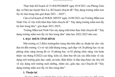 Kế hoạch thực hiện chuyên đề “Xây dựng trường mầm non lấy trẻ làm trung tâm” năm học 2022-2023