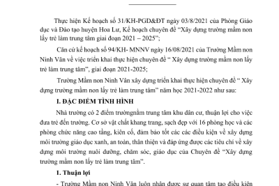 Kế hoạch thực hiện Chuyên đề “Xây dựng trường mầm non lấy trẻ làm trung tâm giai đoạn 2021-2025” năm học 2021-2022