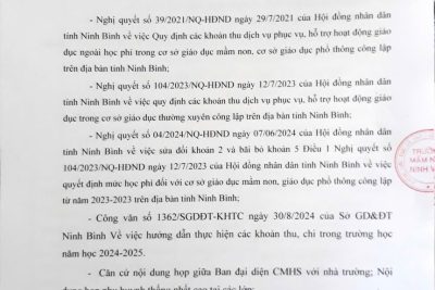 Kế hoạch thu – chi các khoản đóng góp theo quy định; các khoản thu khác; các khoản dịch vụ phục vụ hỗ trợ hoạt động giáo dục năm học 2024 – 2025