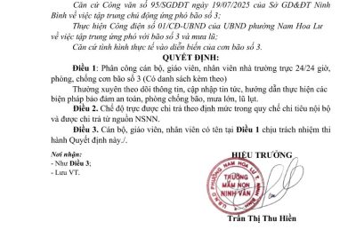 Quyết định phân công cán bộ, giáo viên, nhân viên trực báo số 3 năm 2025
