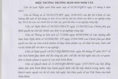 Quyết đinh về việc ban hành Quy chế chi tiêu nội bộ năm 2024 trường MN Ninh Vân