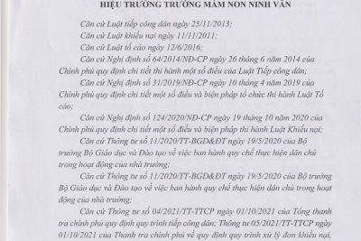 Quyết định ban hành Quy chế tiếp công dân và giải quyết đơn thư khiếu nại, tố cáo của trường MN Ninh Vân năm 2024