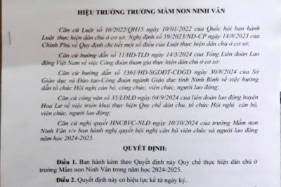 Quyết định ban hành và quy chế thực hiện dân chủ ở trường MN Ninh Vân năm học 2024 – 2025