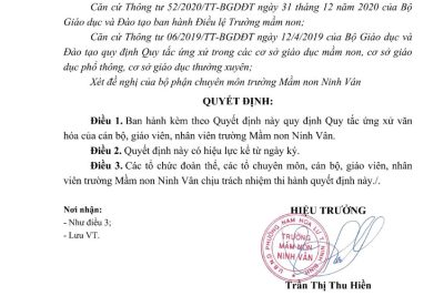 Quyết định ban hành và Quy định về Quy tắc ứng xử trong trường Mầm non