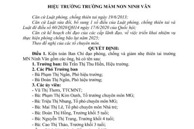 Quyết đinh thành lập ban chỉ đạo phòng chống bão lụt trương MN Ninh Vân