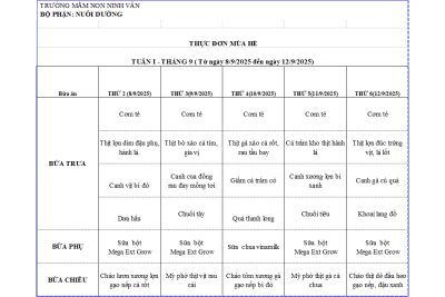 Thực đơn tuần 1 tháng 09 năm 2025