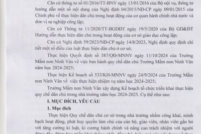 Kê hoạch thực hiện Quy chế dân chủ trường MN Ninh Vân năm học 2024 – 2025