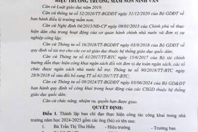 Quyết định thành lập ban chỉ đạo công tác công khai năm học 2024 – 2025