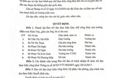 Quyết định thành lập ban chỉ đạo quy chế công khai năm học 2023 – 2024