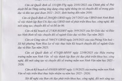 Quyết định ban hành quy chế quản lý, vận hành, khai thác sử dụng ứng dụng quản trị , nuôi dưỡng, chăm sóc, giáo dục trẻ năm học 2025 – 2026