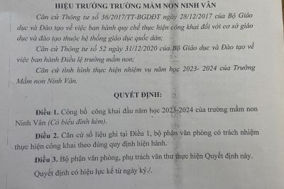 Công khai quyết định và các biểu đầu năm học 2023 – 2024 theo thông tư 36